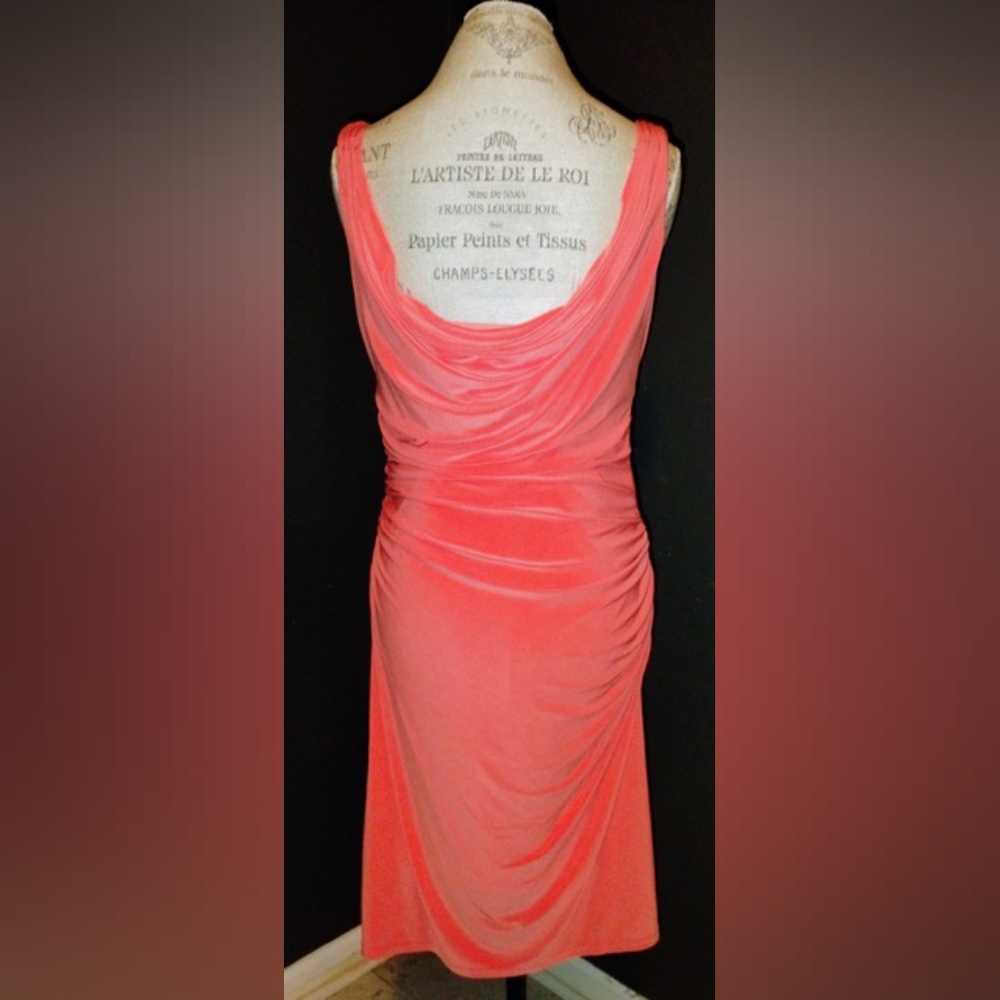 Boston Proper Orange Ruched Bodycon Dress Cowl Neck Cocktail